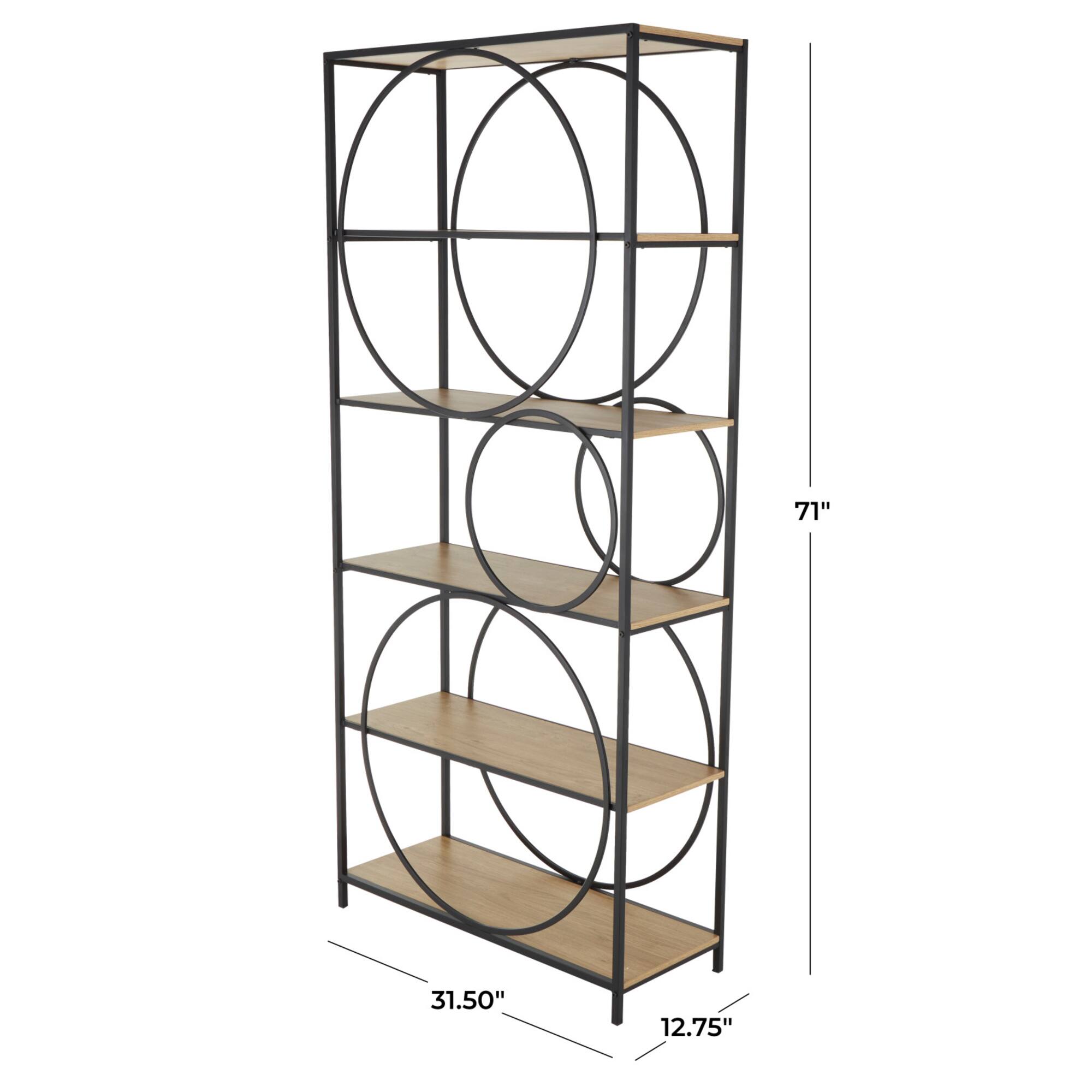 32" x 71" Black Metal Circle Storage Shelving Unit with Black Metal Frame